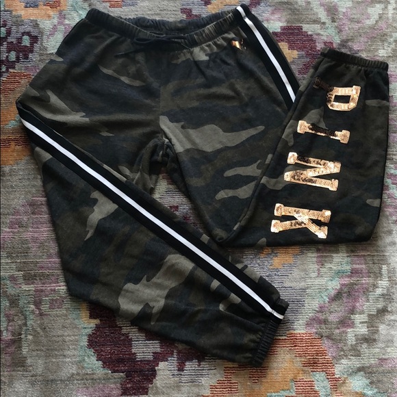 PINK Victoria's Secret Pants - PINK Camo Bling Sweatpants in Rose Gold